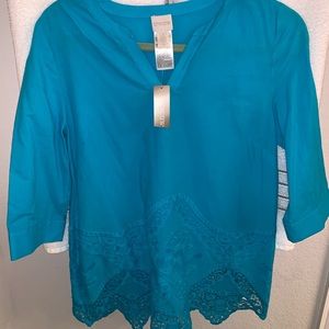 Chico’s Turquoise Top w/lace detail